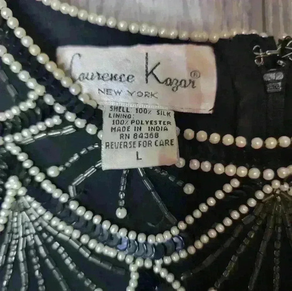 Laurence Kagar Black Color Silk Sequin Beaded Pearl Blouse.SIZE L - Picture 3 of 7
